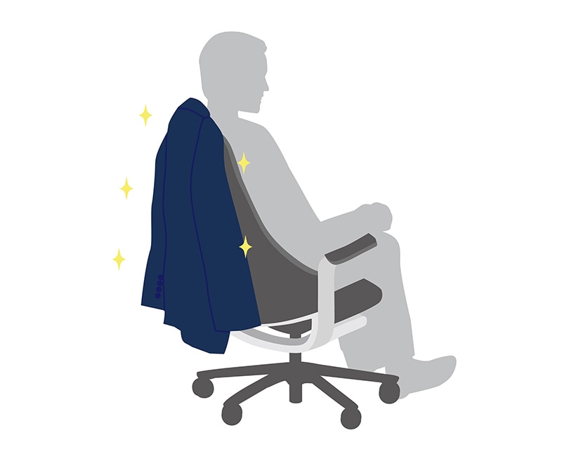 オフィスチェアのハンガーに上着をかけているイラスト