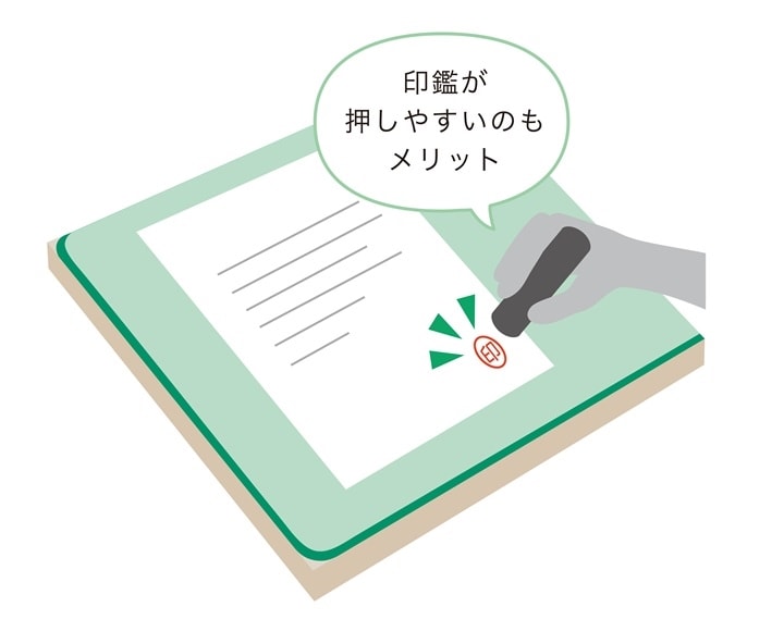 デスクマットが印鑑の下敷きになっているイラスト